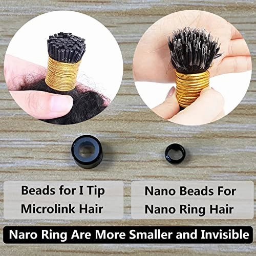 Kinky Straight Nano Ring Human Hair Extension Pre Bonded Brazilian Remy Hair Microlink Coarse Yaki Nano Ring I Tip Hair Extensions 100g 100strands (16inch 100strands, 1(Jet Black))
