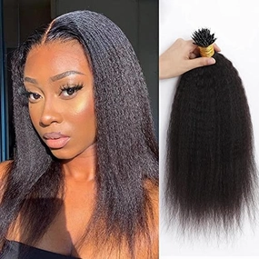Kinky Straight Nano Ring Human Hair Extension Pre Bonded Brazilian Remy Hair Microlink Coarse Yaki Nano Ring I Tip Hair Extensions 100g 100strands (16inch 100strands, 2(Darkest Brown))