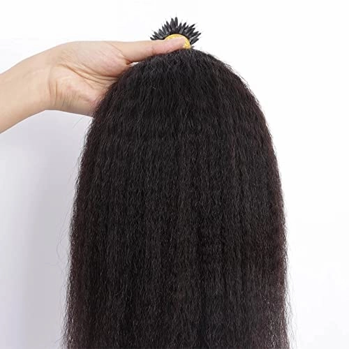 Kinky Straight Nano Ring Human Hair Extension Pre Bonded Brazilian Remy Hair Microlink Coarse Yaki Nano Ring I Tip Hair Extensions 100g 100strands (16inch 100strands, 2(Darkest Brown))