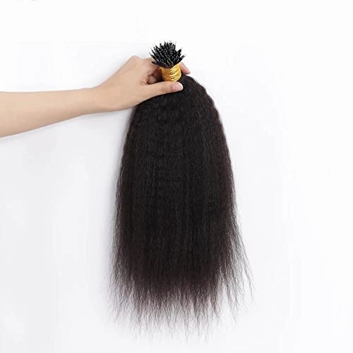 Kinky Straight Nano Ring Human Hair Extension Pre Bonded Brazilian Remy Hair Microlink Coarse Yaki Nano Ring I Tip Hair Extensions 100g 100strands (16inch 100strands, 2(Darkest Brown))