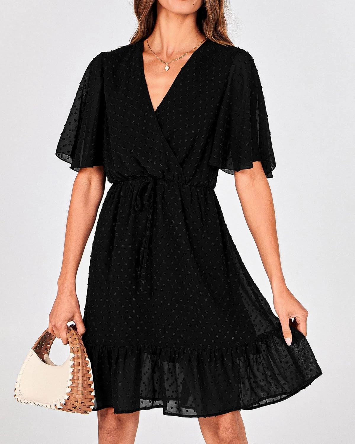 KIRUNDO Women's Summer Dresses 2025 Casual Short Sleeve V Neck Ruffle Floral Print High Waist Flowy Mini Dress with Belt