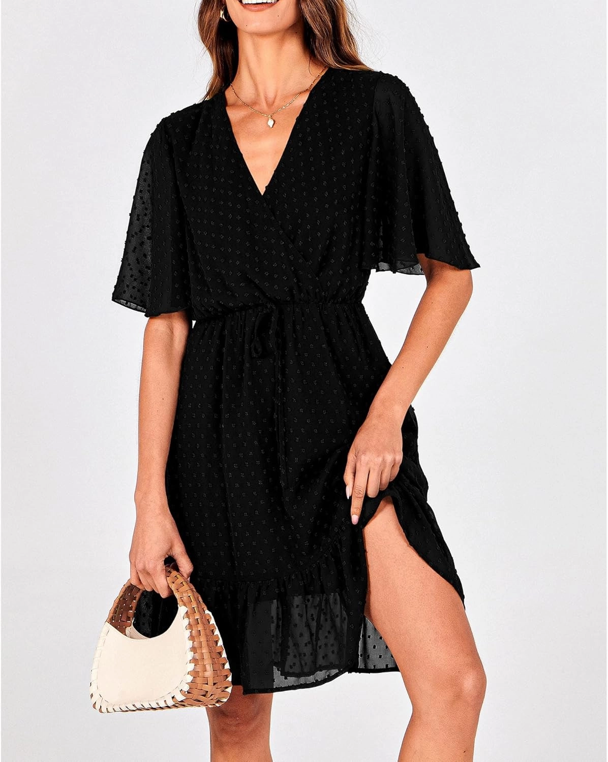 KIRUNDO Women's Summer Dresses 2025 Casual Short Sleeve V Neck Ruffle Floral Print High Waist Flowy Mini Dress with Belt