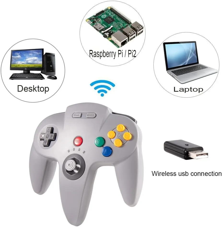 KIWITATA Wireless N64 Controller for Switch, 2.4ghz Rechargeable N64 Remote Wireless USB Game Joystick Controller for Switch/Switch Lite/Switch OLED, MAC, PC Windows 7,8,10,11 Gray
