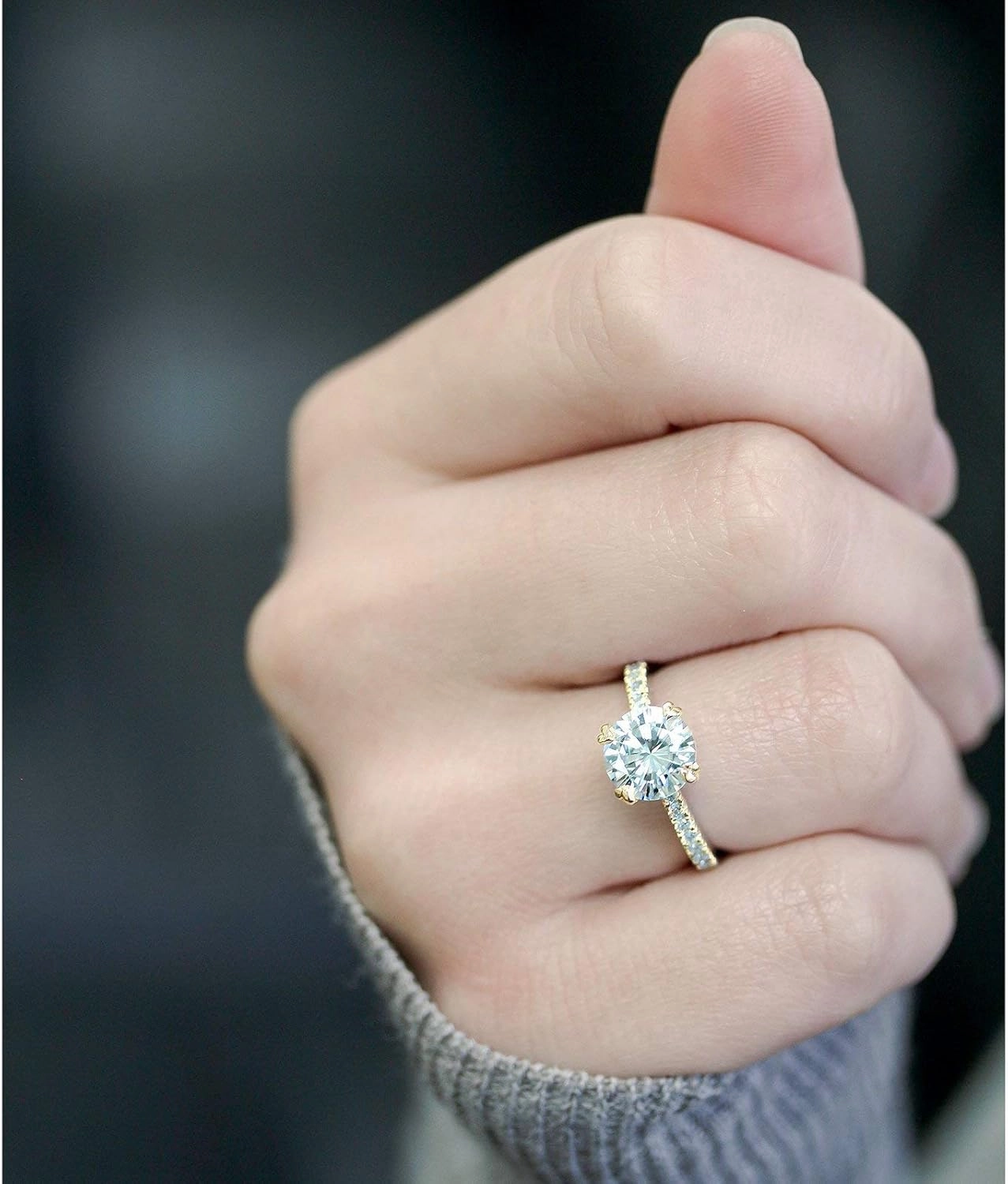 Kobelli Basket Cathedral 9mm Moissanite Ring 14k Yellow Gold (GH/VS, GH/I)