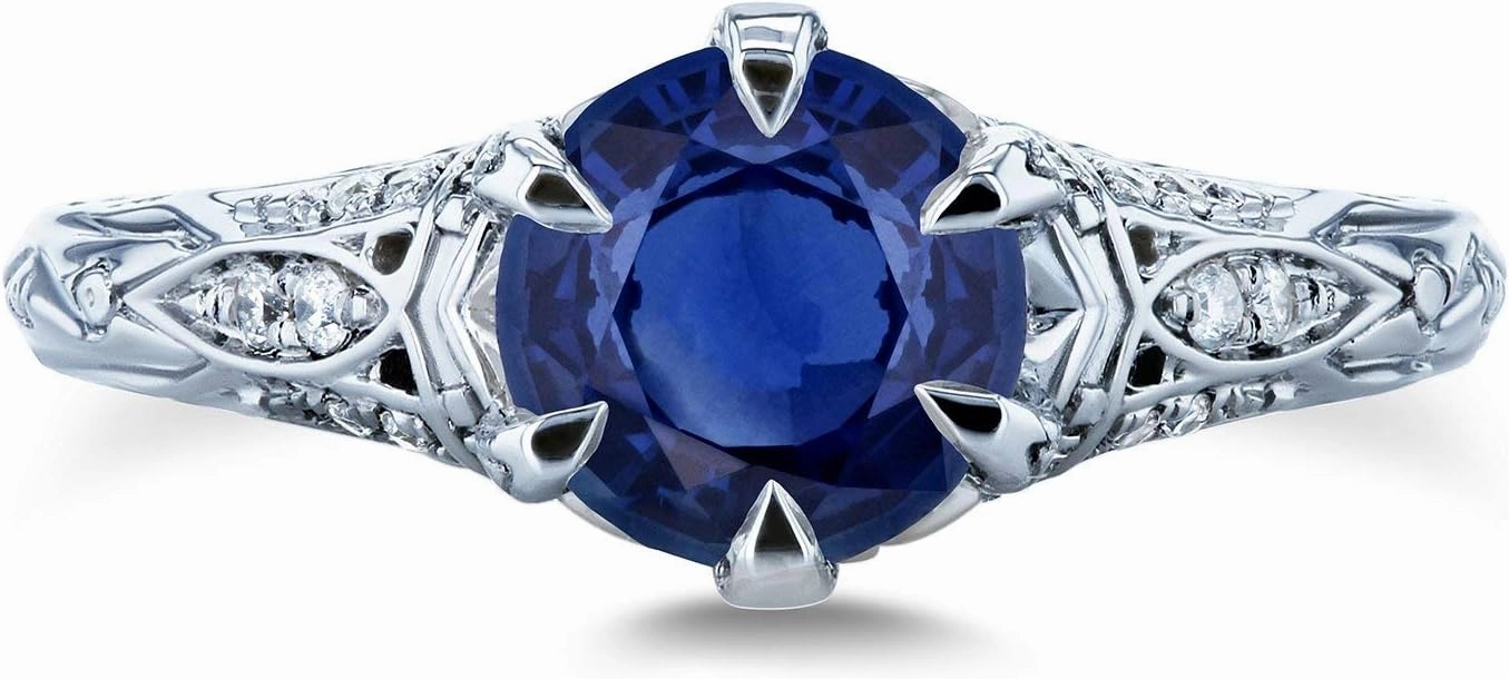 Kobelli Sapphire and Diamond 6-Prong Antique Style Engagement Ring 1 1/6 CTW 14k White Gold