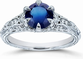 Kobelli Sapphire and Diamond 6-Prong Antique Style Engagement Ring 1 1/6 CTW 14k White Gold