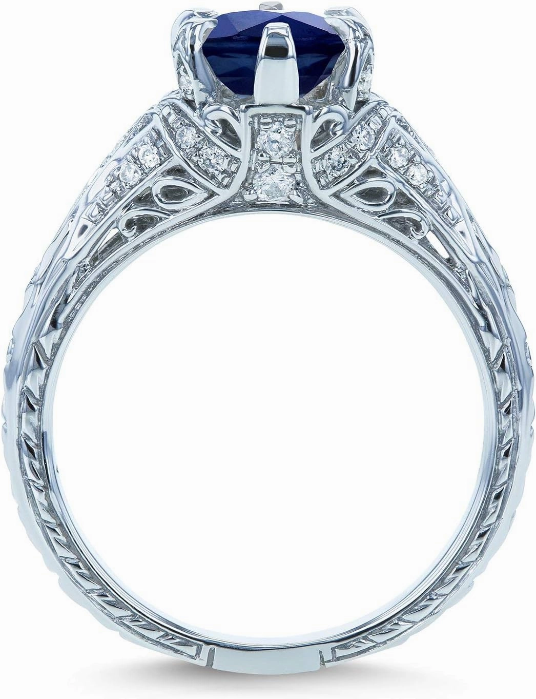 Kobelli Sapphire and Diamond 6-Prong Antique Style Engagement Ring 1 1/6 CTW 14k White Gold