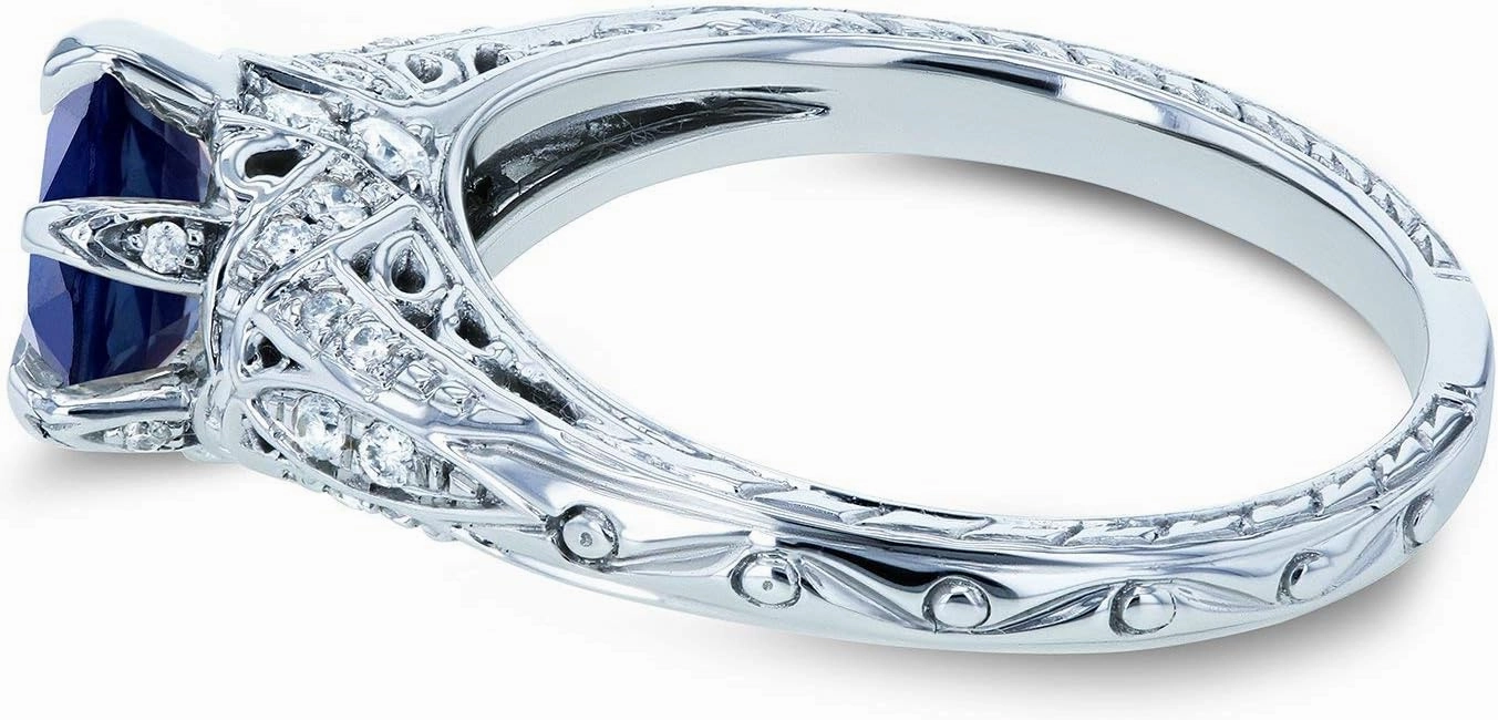 Kobelli Sapphire and Diamond 6-Prong Antique Style Engagement Ring 1 1/6 CTW 14k White Gold