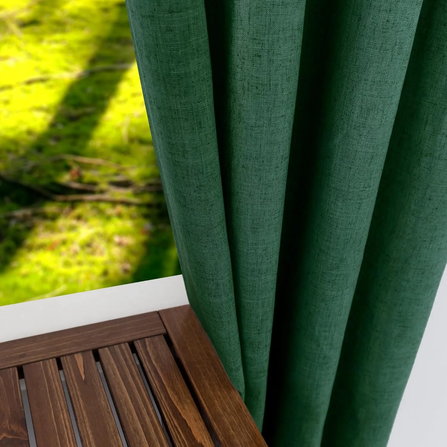 KOUFALL Dark Green Curtains 84 Inches Long for Living Room 2 Panels Set,Sheer Linen Black Grommet Semi Light Filtering Moody Curtains Drapes for Bedroom Dining Room,Emerald
