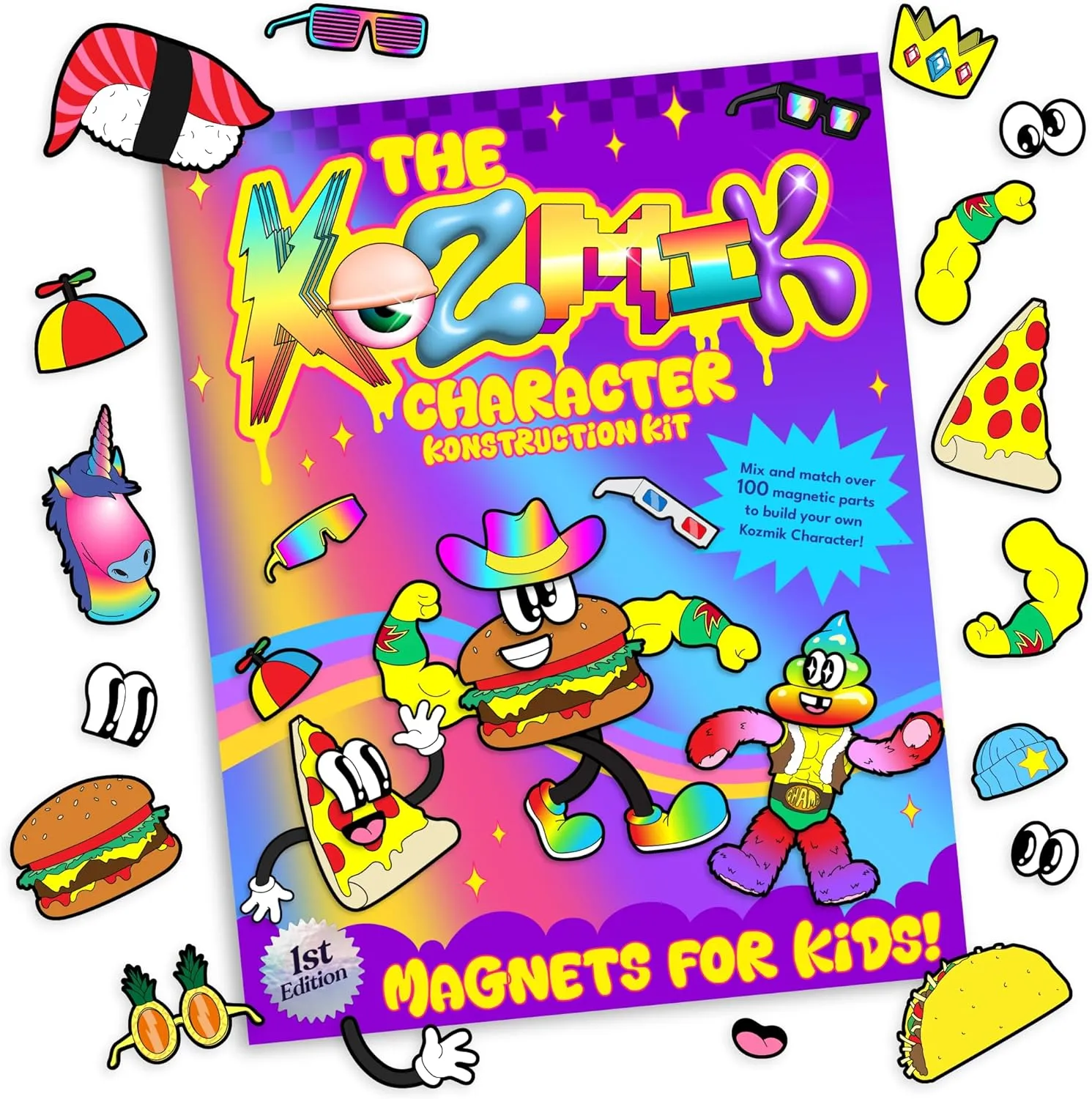Kozmik World - Kozmik Character Konstruction Kit - Magnet Toys - Magnetic Play Set - 100  Magnetic Pieces - Magnets for Kids & Adults - Screen Free Fun