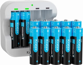 Kratax Rechargeable AA Lithium Batteries 12 Pack 3500mWh Double A 1.5v rechargeabel Lithium-ion Batteries with 2h Fast Charger, Constant Output, 1600 Cycles Long-Lasting for Household Office Devices