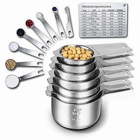 KULUNER Stainless Steel Measuring Cups and Spoons Set, 7 Measuring Cups and 7 Spoons Metal Measure of 16 Piece, for Dry & Liquid Measurement, Stackable, Kitchen Gadgets Best for Cooking & Baking