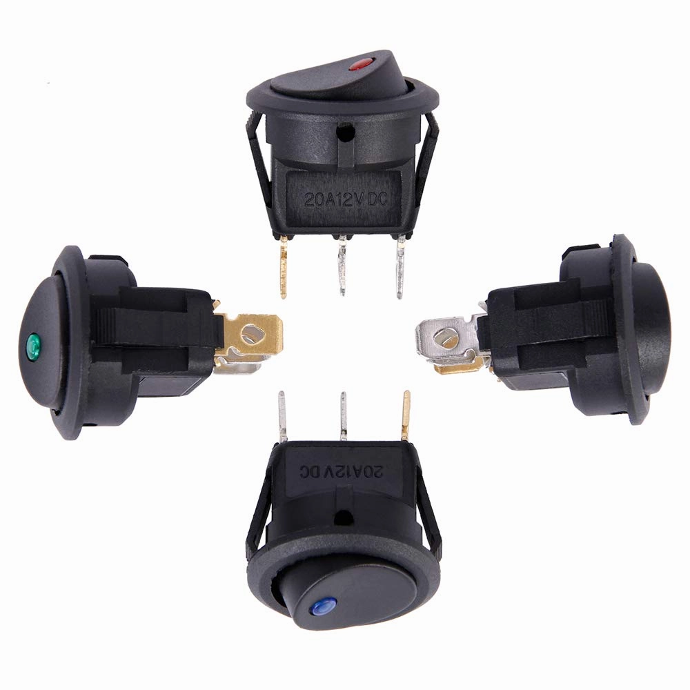 KWOKKER 4pcs DC 12V 3 Pins Car Auto Boat On/Off Round Dot LED Light Rocker Toggle SPST Switch for Flashing Chassis Dome Lights