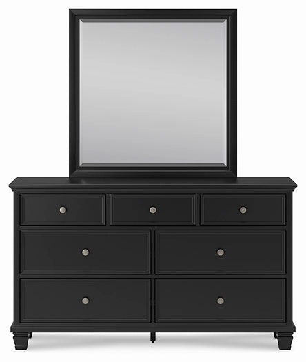 Lanolee California King Panel Bed with Mirrored Dresser and Nightstand