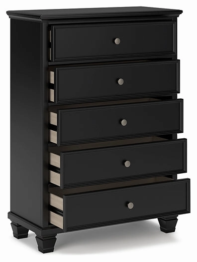 Lanolee California King Panel Bed with Mirrored Dresser, Chest and Nightstand