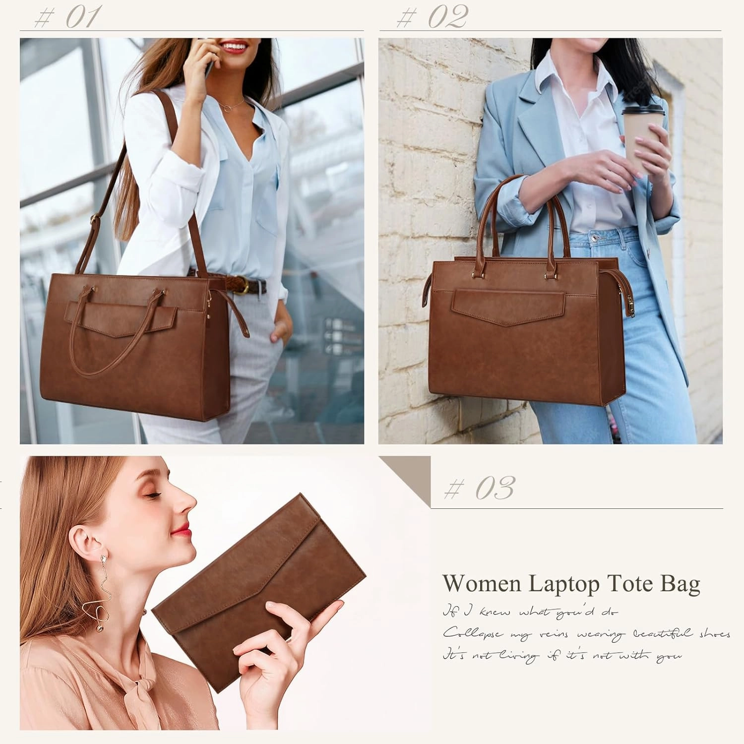 Laptop Bag for Women 15.6 inch Leather Tote Bag 2pcs Set Professional Work Bag with Clutch Purse Large Office Computer Bag Teacher Bag Shoulder Bag (Retro Brown)