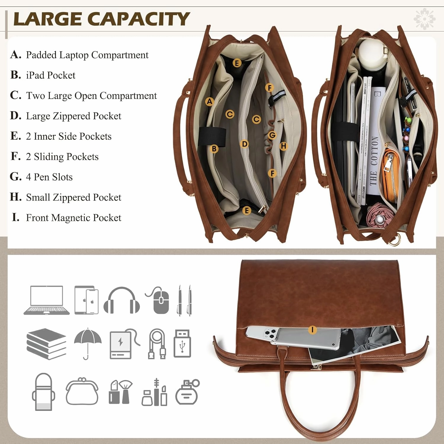 Laptop Bag for Women 15.6 inch Leather Tote Bag 2pcs Set Professional Work Bag with Clutch Purse Large Office Computer Bag Teacher Bag Shoulder Bag (Retro Brown)