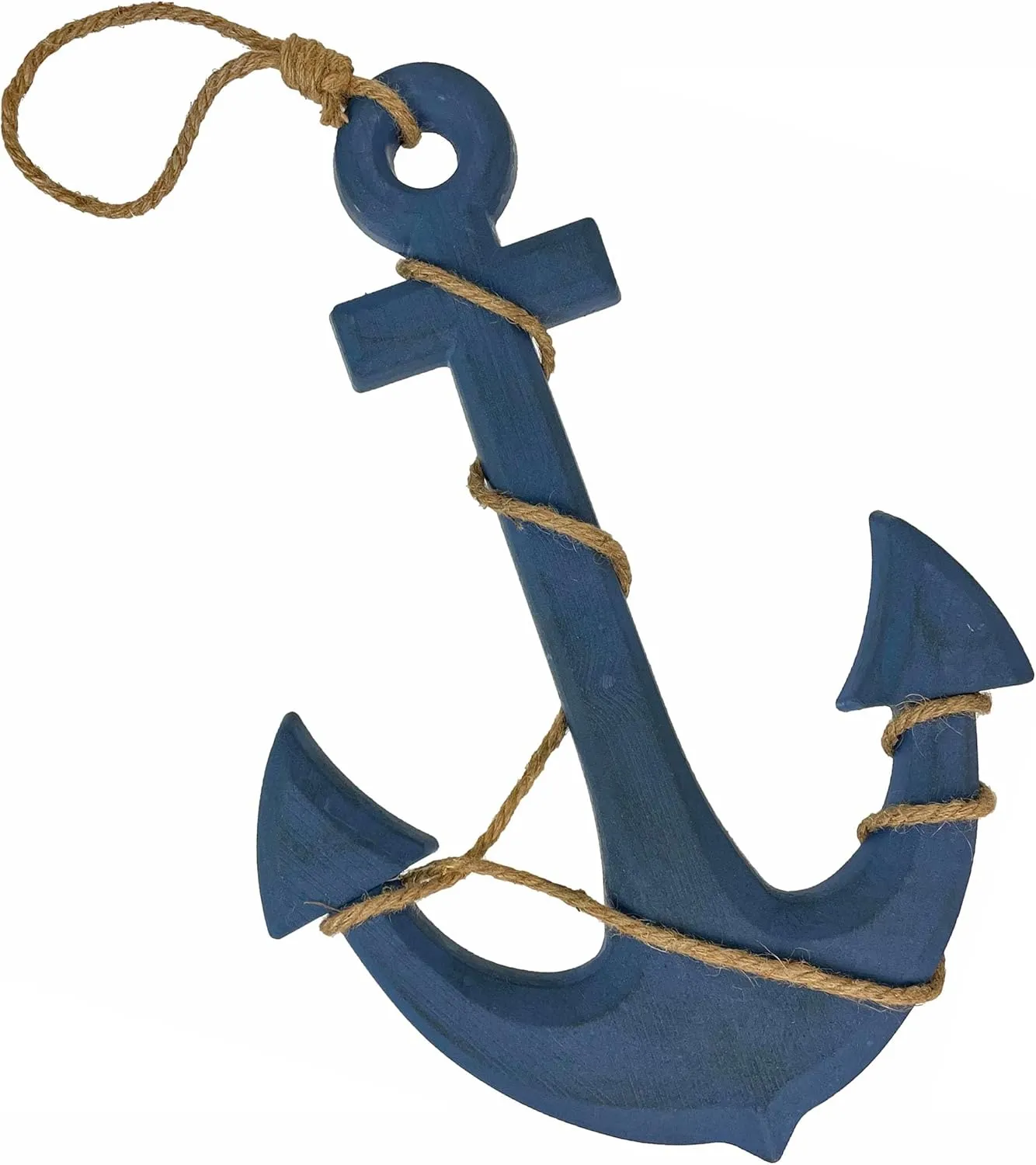 Large 24"x16" Ship Anchor & Rope Wall Hanging - Hand-Painted Blue Finish for Nautical Elegance - Easy Installation - Captivating Maritime Or Beach Decor