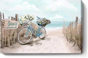 Large Wall Art for Living Room Décor Beach Picture Wall Art Modern Framed Sea Seaside Bicycle Canvas Print Seascape Artwork Ocean Painting for Home Bedroom Teal Aqua Turquoise 36x24inch