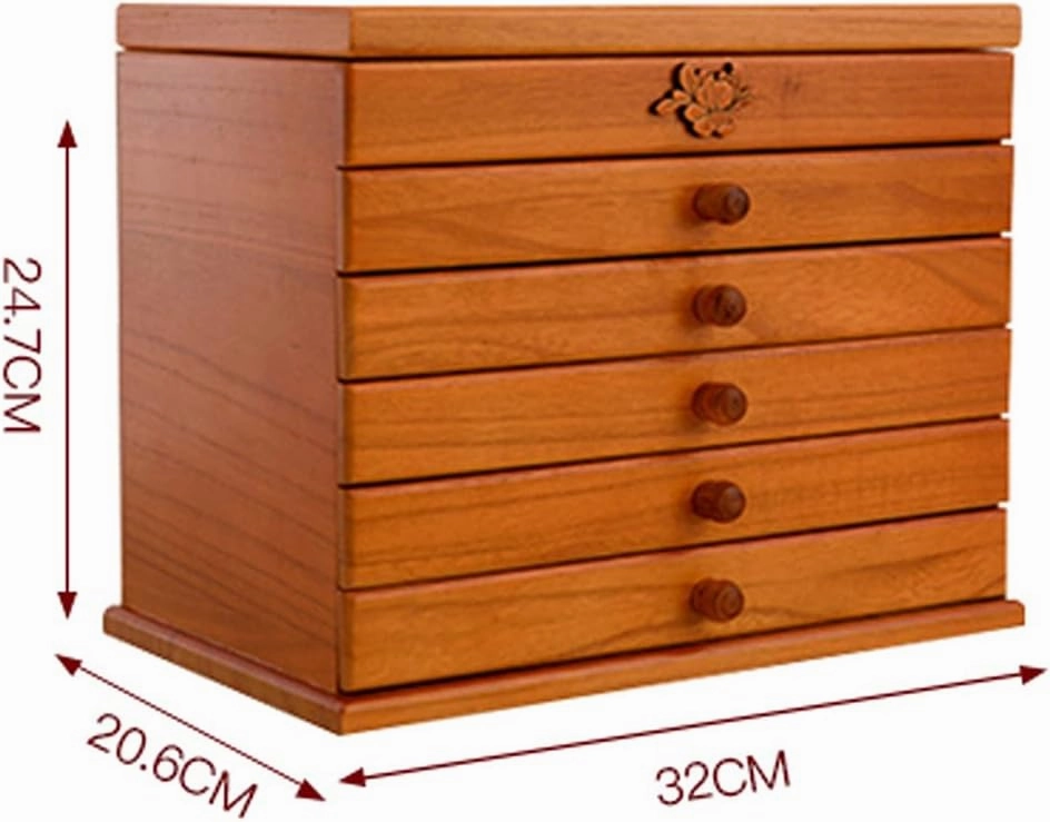 Large Wooden Jewelry Box for Women/Cabinet/Armoire with Lock Box Organizer for Girls Ring Necklace, 5 Drawers Orgnizer Jewelry Drawer for Storage (B)