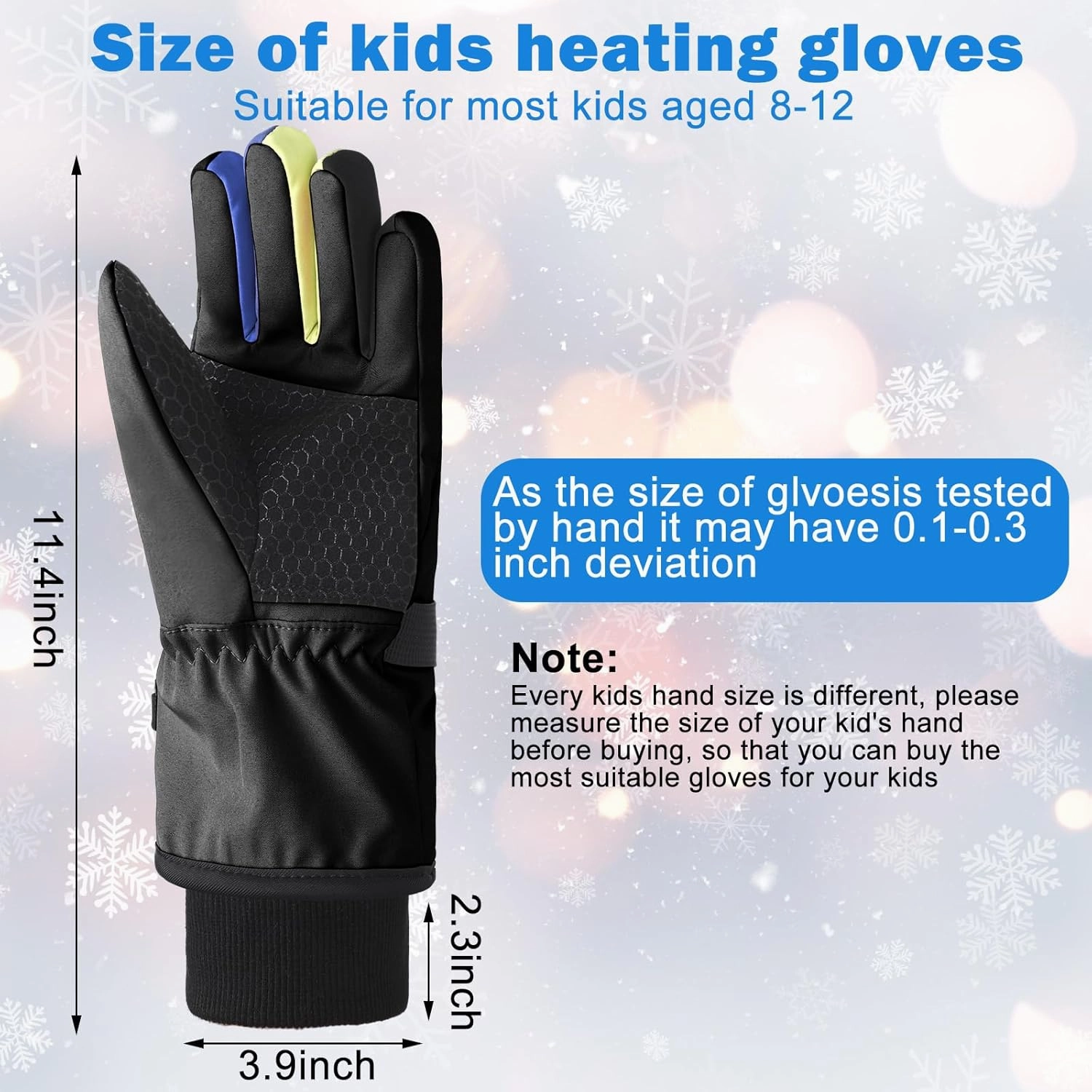 Lasnten Electric Heated Winter Gloves Kids Ski Gloves for Boys Girls Battery Powered Children Heating Electric Snow Mitten for Hiking, Skiing, Cycling, Running 8-12 Year
