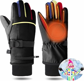Lasnten Electric Heated Winter Gloves Kids Ski Gloves for Boys Girls Battery Powered Children Heating Electric Snow Mitten for Hiking, Skiing, Cycling, Running 8-12 Year