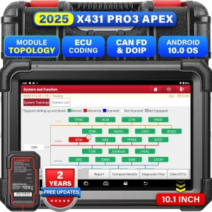 LAUNCH X431 PRO3 APEX OBD2 Scanner 2025 Upgraded Screen Wireless Diagnostic Tool with DBScar VII,OEM Topology Mapping,Online Coding,CANFD DoIP, 55  Services,AutoAuth FCA SGW,10.1 Inch