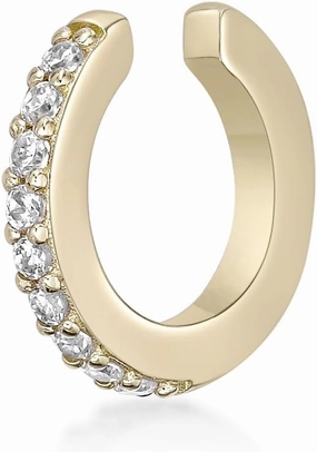 Lavari Jewelers Lab Grown Diamond Huggie Ear Cuff Earring for Women - 18k Yellow Gold Plated 925 Sterling Silver Earrings for Her (F-G, VS1-VS2, 0.08 cttw) Open Non Piercing Hypoallergenic