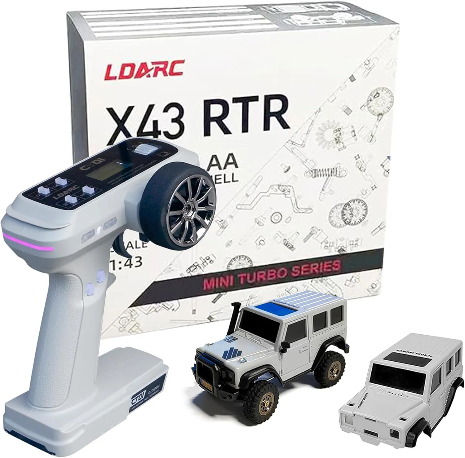 LDARC 1:43 Scale Mini RC Crawler RTR RC Rock Truck 4x4 2.4GHz Hobby Grade Remote Control Car Model Vehicle RC Buggy, Comes with a DIY Replaceable Body Shell for Adults (Grey)