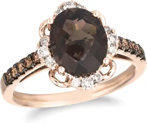 LE VIAN 2/5 Carat White and Chocolate Diamond Round Halo Ring for Women with 2 1/2 Carat Smoky Quartz | 14k Rose Gold Anniversary Ring for Her (White/Brown, 0.40 cttw) Wedding Promise Band Size 7