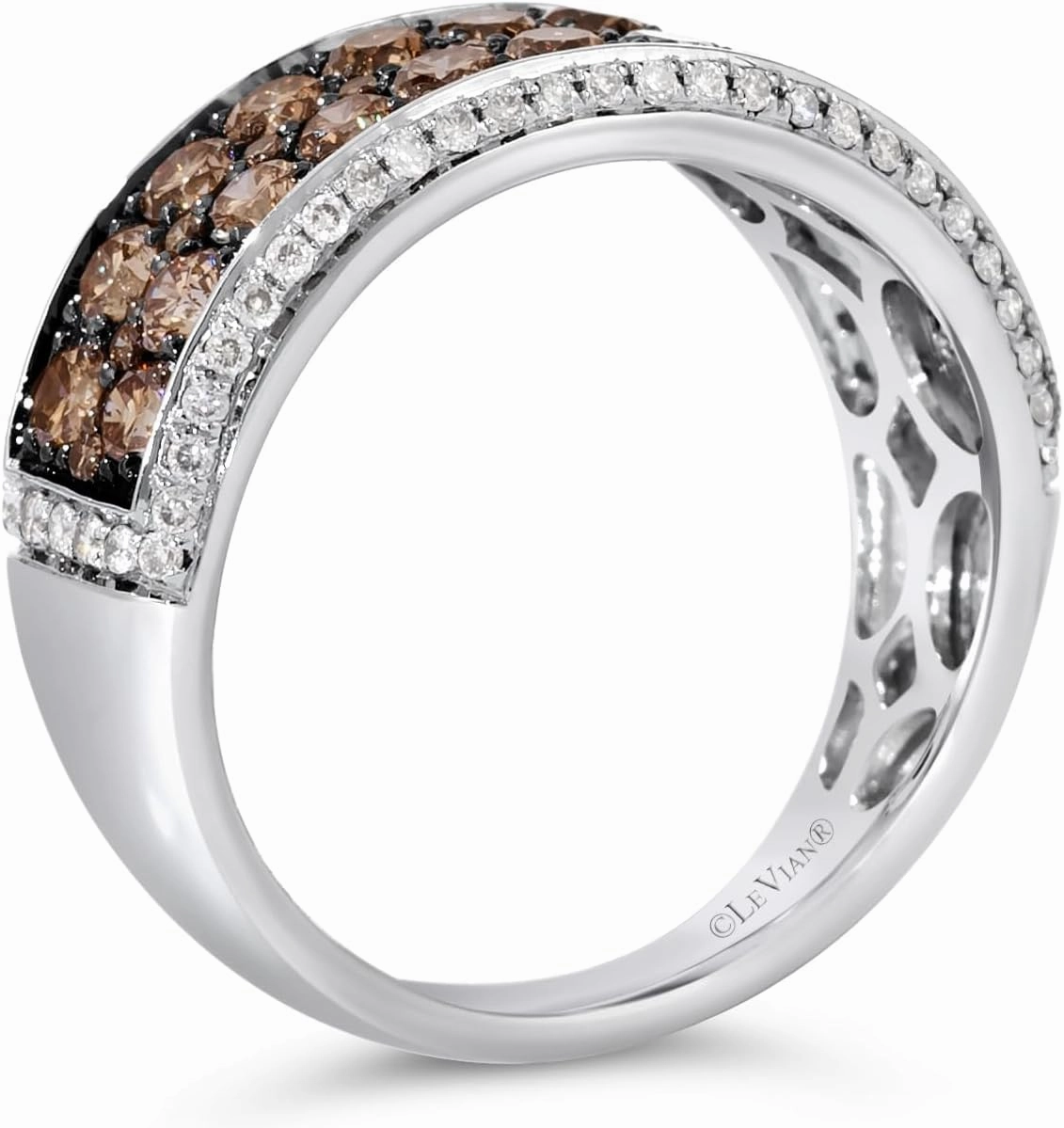 LE VIAN 1 1/2 Carat White and Chocolate Diamond Pave Statement Ring for Women | 14k White Gold Anniversary Ring for Her(White/Brown, I1-I2, 1.53 cttw) Wedding Promise Band Size 6.5 to 8