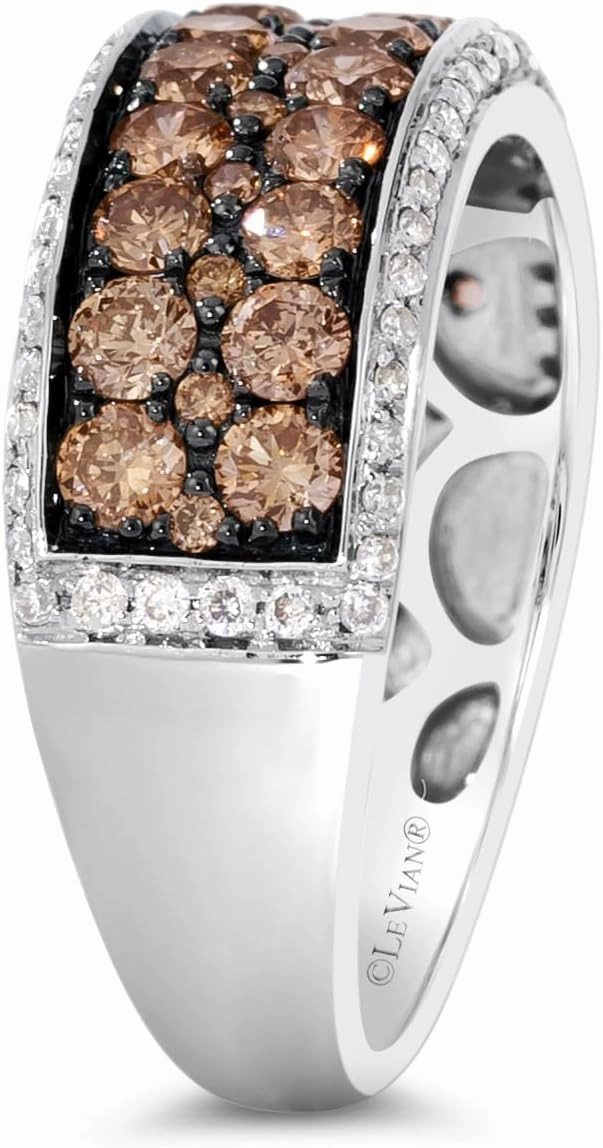 LE VIAN 1 1/2 Carat White and Chocolate Diamond Pave Statement Ring for Women | 14k White Gold Anniversary Ring for Her(White/Brown, I1-I2, 1.53 cttw) Wedding Promise Band Size 6.5 to 8