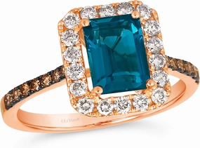 LE VIAN 1/2 Carat Chocolate Diamond Ring for Women w London Blue Topaz or Tanzanite | 14k White or Rose Gold Emerald Shape Ring for Her (White/Brown, I1-I2, 0.57 cttw) Anniversary Promise Band Size 7