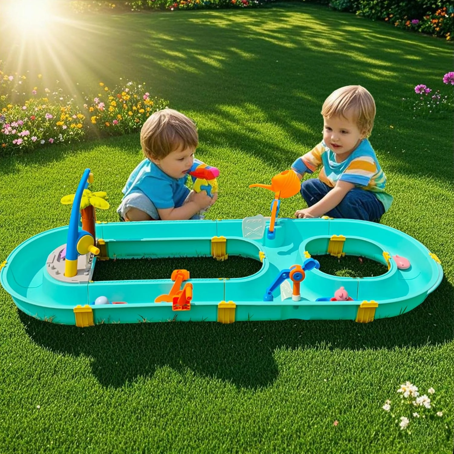 Leak-Proof Kids Water Table with Cover, Outdoor Play Toys Playset for Toddlers 3-5 Ages 4-8 for Outside Garden Beach Pool