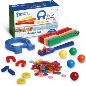 Learning Resources Super Magnet Lab Kit - 119 Pieces, Ages 5 , STEM ,Toys for Kindergartner, Science Learning Activities for Kids,Back to School Supplies,Teacher Supplies