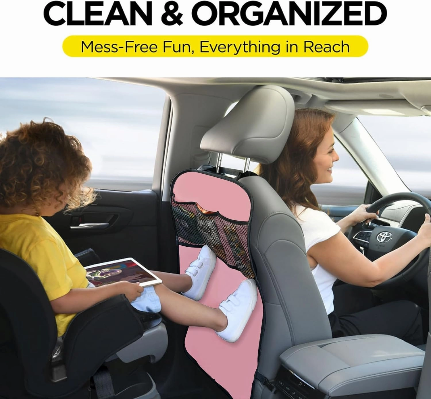 lebogner Back Seat Cover For Kids   3 Pocket Storage Organizer, 2 Pack Kick Mats Backseat Protector, Car Accessories Waterproof Kick Guard for Vehicles to Protect from Dirt, Mud & Scratches, Pink