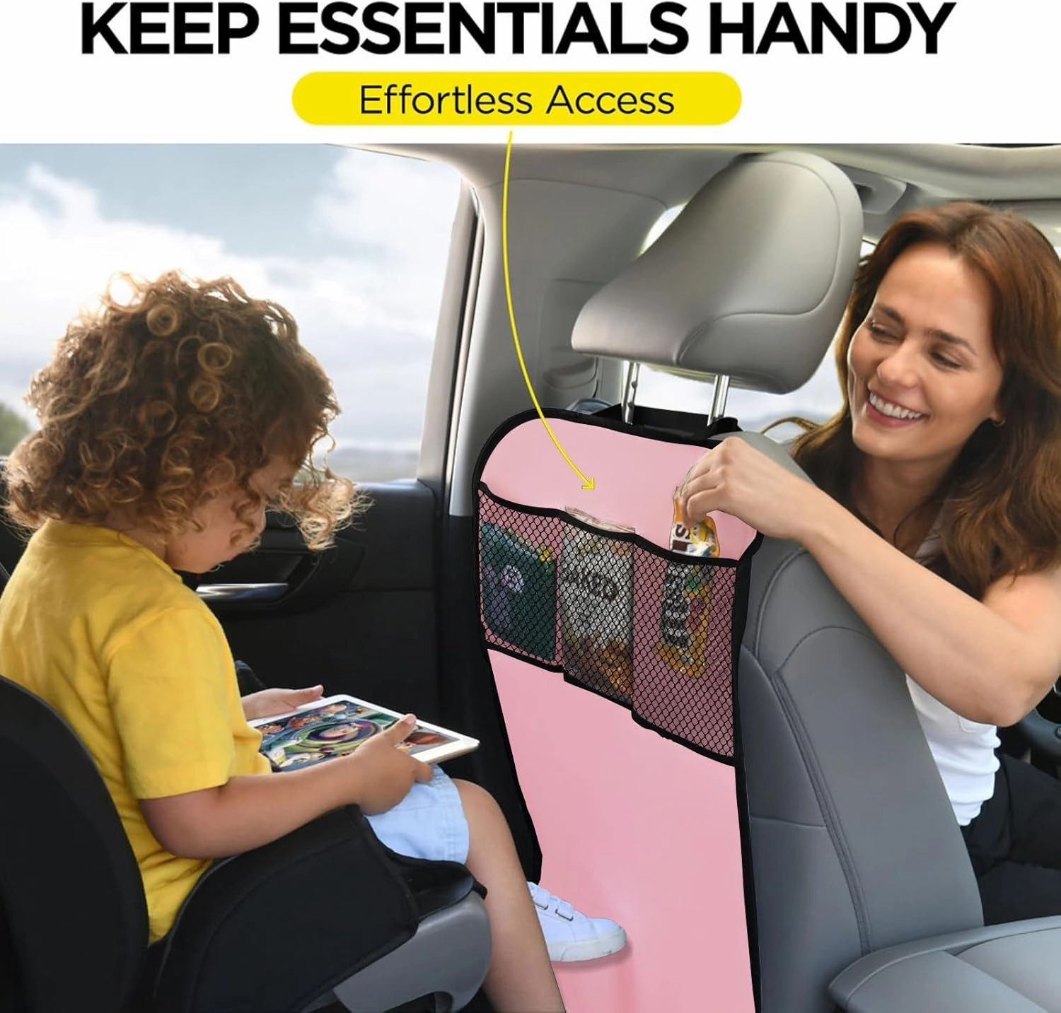 lebogner Back Seat Cover For Kids   3 Pocket Storage Organizer, 2 Pack Kick Mats Backseat Protector, Car Accessories Waterproof Kick Guard for Vehicles to Protect from Dirt, Mud & Scratches, Pink