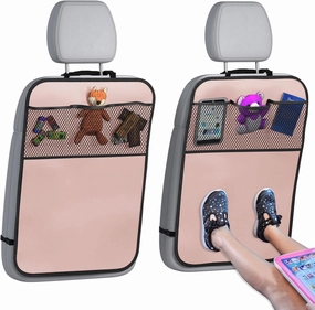 lebogner Back Seat Cover For Kids   3 Pocket Storage Organizer, 2 Pack Kick Mats Backseat Protector, Car Accessories Waterproof Kick Guard for Vehicles to Protect from Dirt, Mud & Scratches, Pink