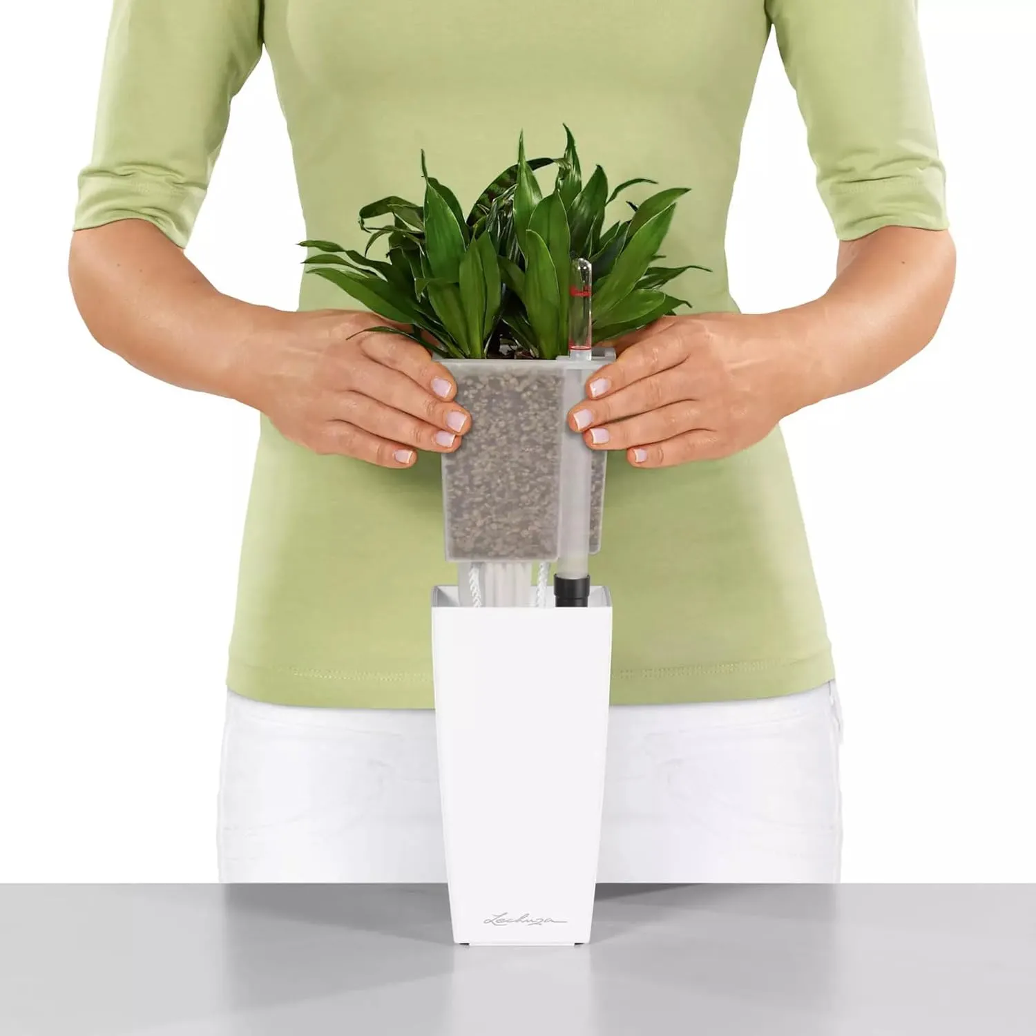 Lechuza Cubi Premium 9 Planter with Water Level Indicator, Mini, Charcoal Metallic