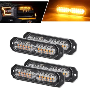 Led Grille Lights for Trucks, 12 Amber Led, Upgraded Waterproof Emergency Surface Mount Grill Strobe Light, Mini Warning Flashing Bar for Dodge Ford Toyota Tacoma Truck