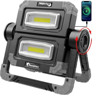 LED Work Light Rechargeable - 2 COB 2000 Lumens 360° Foldable Flood Work Light for Outdoor Camping, Emergency Car Repairing and Job Site Lighting (Grey)