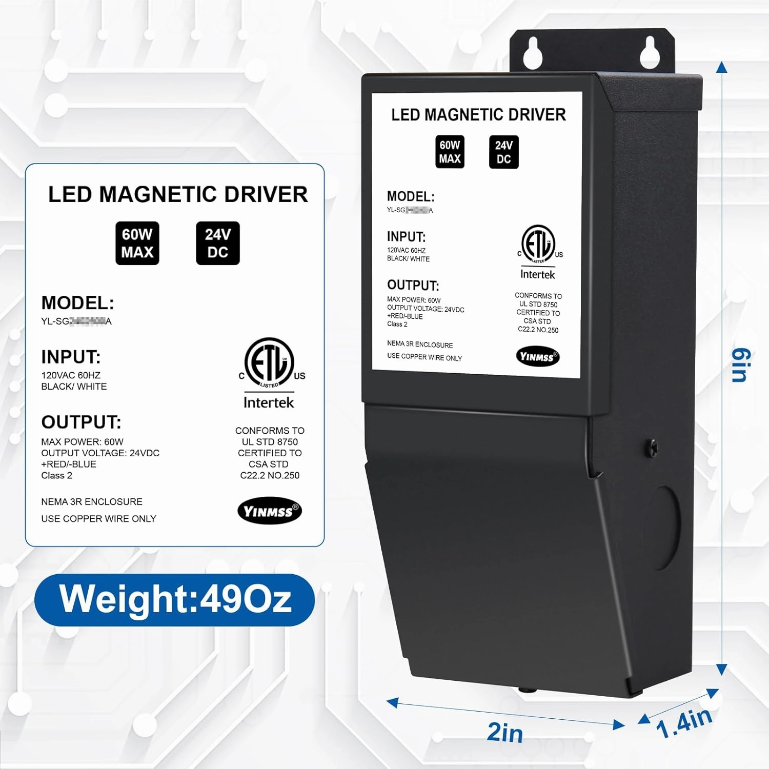 LED Driver 24V 60W Magnetic Dimmable LED Transformer,Magnetic Power Supply 120VAC to 24VDC,Compatible with Lutron and Leviton Dimmers, for LED Strip Lights, Kitchen, Cabinet, ETL Listed
