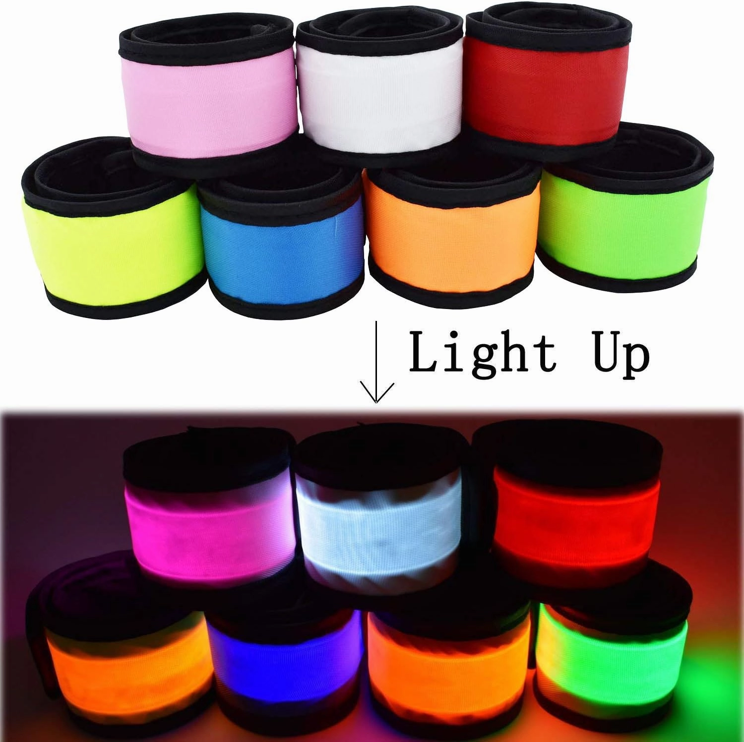 LED Glow Slap Bracelets Light Up Wristbands Flashing Arm Wrist Bands High Visibility Safety Gear Lights for Cycling Walking Running Concert Camping Outdoor Sports, Fits Women Men