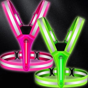 LED Reflective Vest Safety Gear 2 Pack, Light Up Vest for Night Walking Cycling, High Visibility Running Vest with Reflective Strips