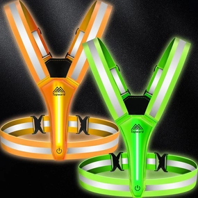 LED Reflective Vest Safety Gear 2 Pack, Light Up Vest for Night Walking Cycling, High Visibility Running Vest with Reflective Strips