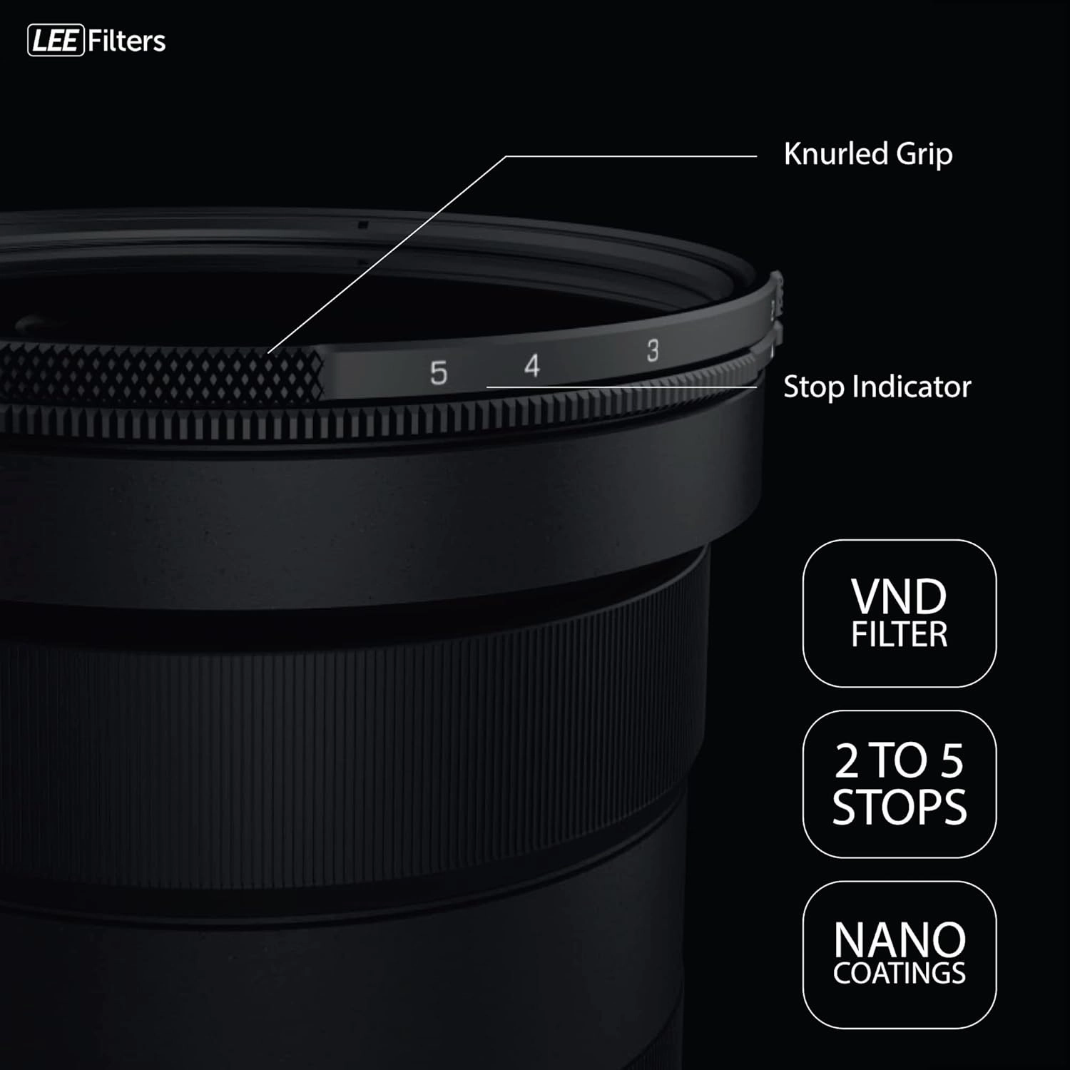 LEE Elements 82mm VND Filter, Variable Neutral Density, Featuring 2 to 5 Stops for Mirrorless and DSLR Cameras
