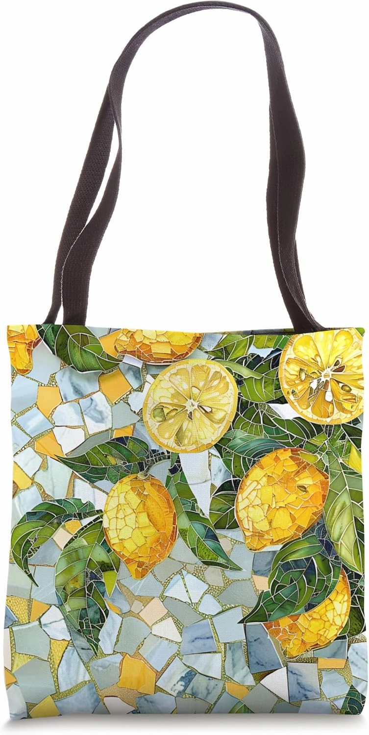 Lemon Blue Tile Mosaic Mediterranean Italian Lemons Tote Bag