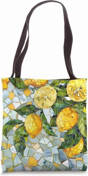 Lemon Blue Tile Mosaic Mediterranean Italian Lemons Tote Bag