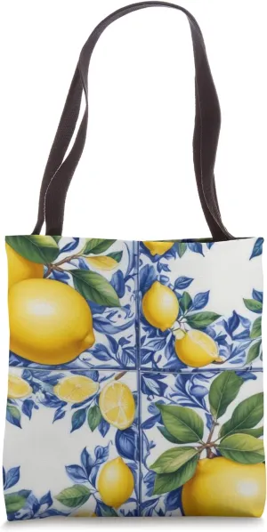 Lemons Italian Blue Tiles Pattern Portugal Morocco Azulejo Tote Bag