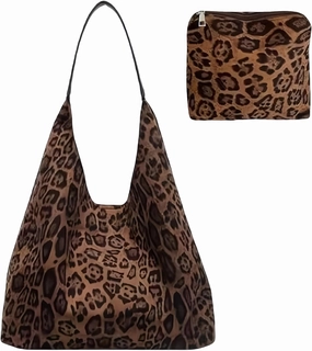 Leopard Print Tote Bag with Leopard Purse | Large Capacity Durable Faux Suede Shoulder Bag for Women, Travel, Shopping & Daily Use